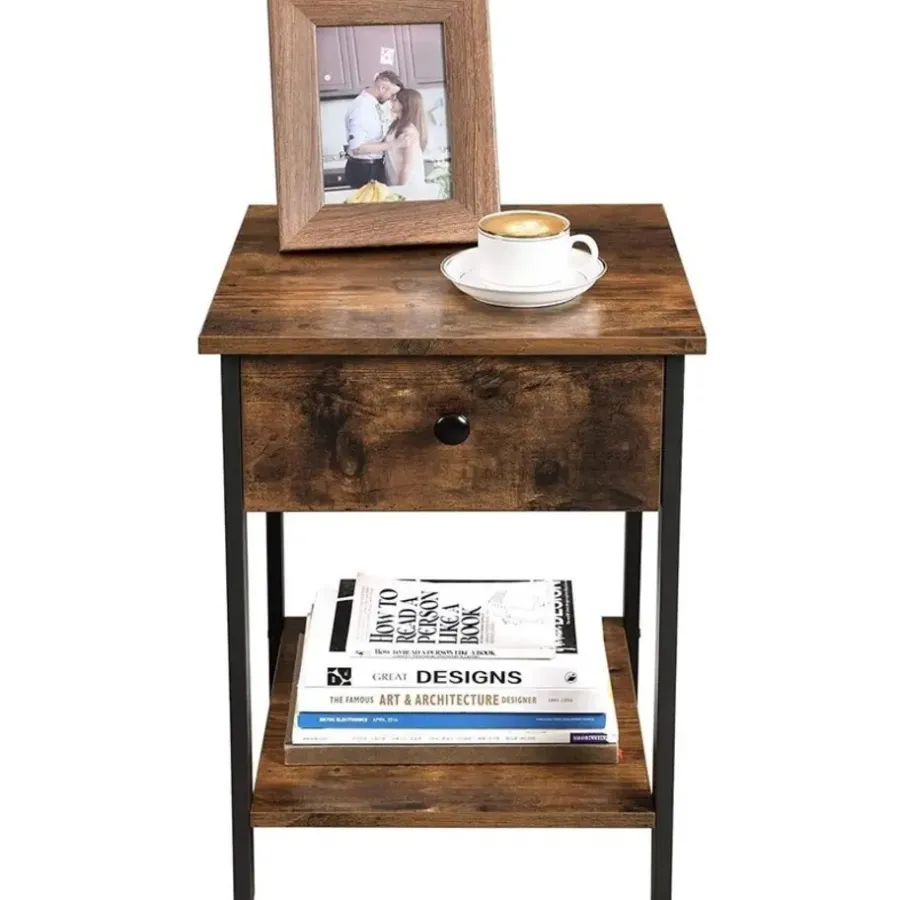 Nachtkastjes|Nachtkastjes-O'DADDY Industrieel Nachtkastje met Lade - 40x40x55 cm - Modern Bruin