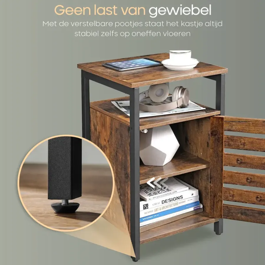 O'DADDY Industrieel Nachtkastje met Deur - 40x40x60 cm - Modern Bruin