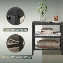 Sidetables-O'DADDY Industriële Wandtafel - 2 Gaasplanken - 60x30x60 cm - Zwart