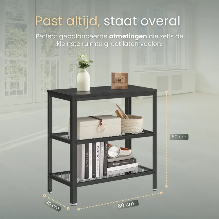 Sidetables-O'DADDY Industriële Wandtafel - 2 Gaasplanken - 60x30x60 cm - Zwart