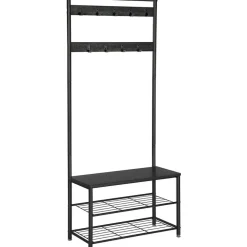 Kledingrekken|Kledingrekken-O'DADDY Kapstok met Schoenenrek - Zwart - 9 Haken - 2-Laags Rek