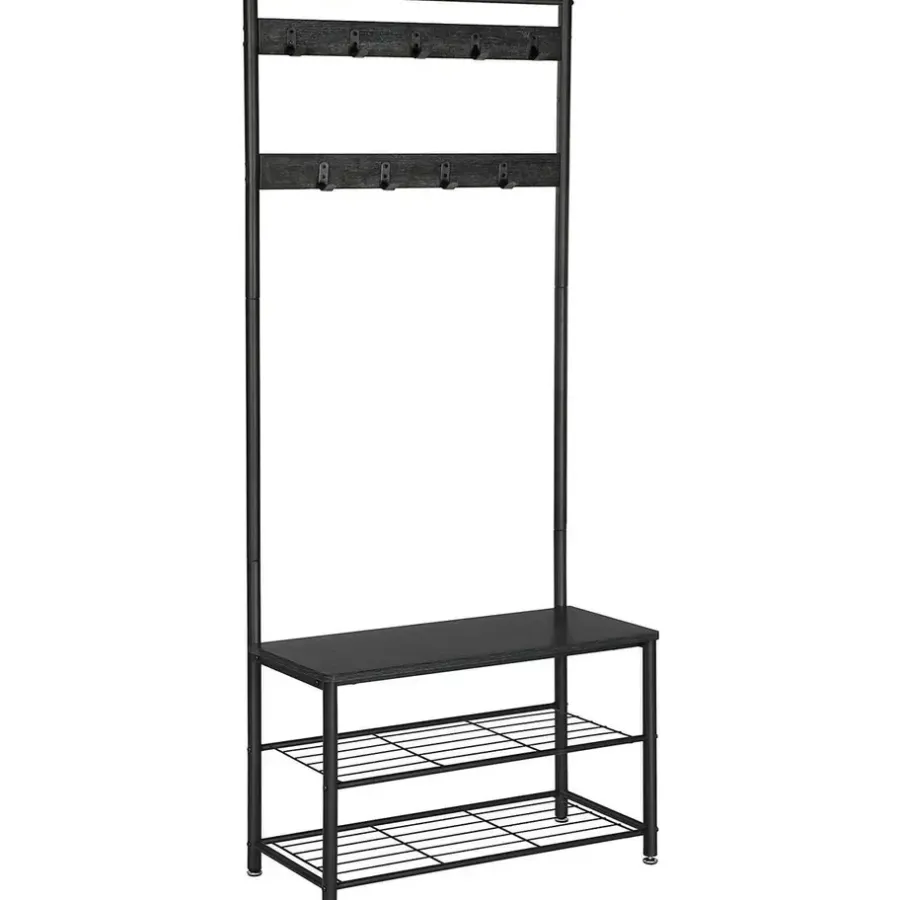 Kledingrekken|Kledingrekken-O'DADDY Kapstok met Schoenenrek - Zwart - 9 Haken - 2-Laags Rek