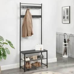 Kledingrekken|Kledingrekken-O'DADDY Kapstok met Schoenenrek - Zwart - 9 Haken - 2-Laags Rek