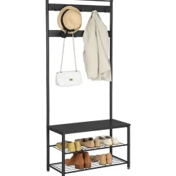 Kledingrekken|Kledingrekken-O'DADDY Kapstok met Schoenenrek - Zwart - 9 Haken - 2-Laags Rek