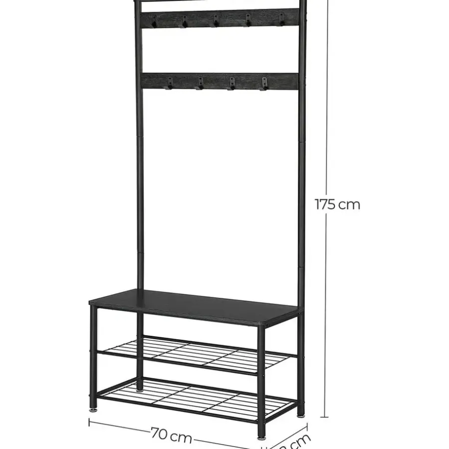 Kledingrekken|Kledingrekken-O'DADDY Kapstok met Schoenenrek - Zwart - 9 Haken - 2-Laags Rek