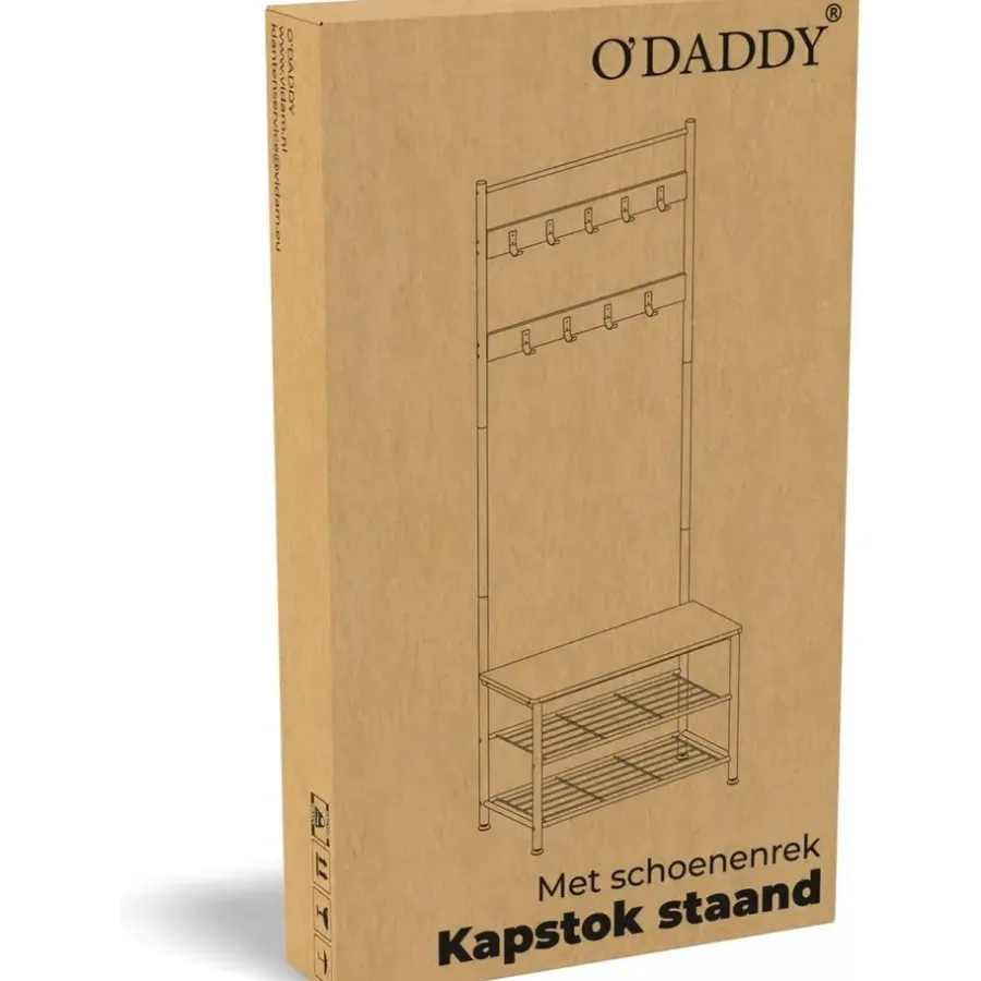 Kledingrekken|Kledingrekken-O'DADDY Kapstok met Schoenenrek - Zwart - 9 Haken - 2-Laags Rek