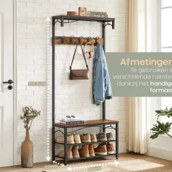 Kapstokken-O'DADDY O’DADDY Kapstok met Schoenenrek – 15 Haken – 2-Laags – 80x32x178,5 cm