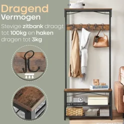 Kapstokken-O'DADDY O’DADDY Kapstok met Schoenenrek – 15 Haken – 2-Laags – 80x32x178,5 cm