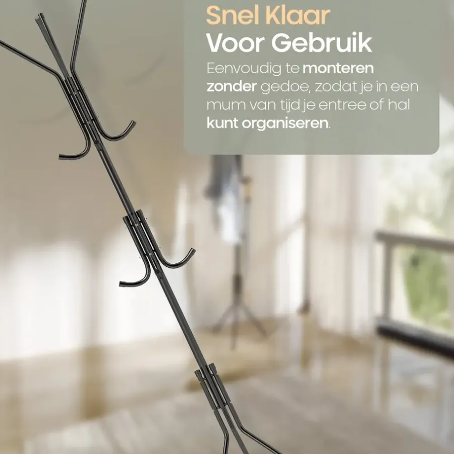 Kapstokken-O'DADDY ® Kapstok Staand - Opbergrek - 12 Haken - Vrijstaand Garderoberek