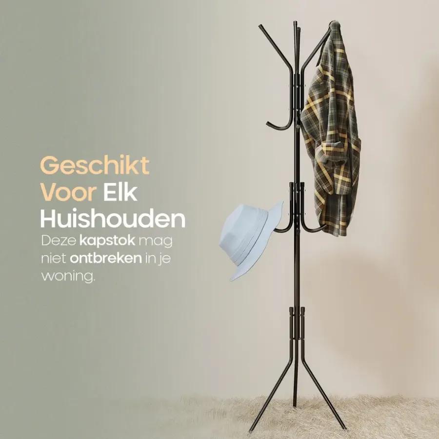 Kapstokken-O'DADDY ® Kapstok Staand - Opbergrek - 12 Haken - Vrijstaand Garderoberek