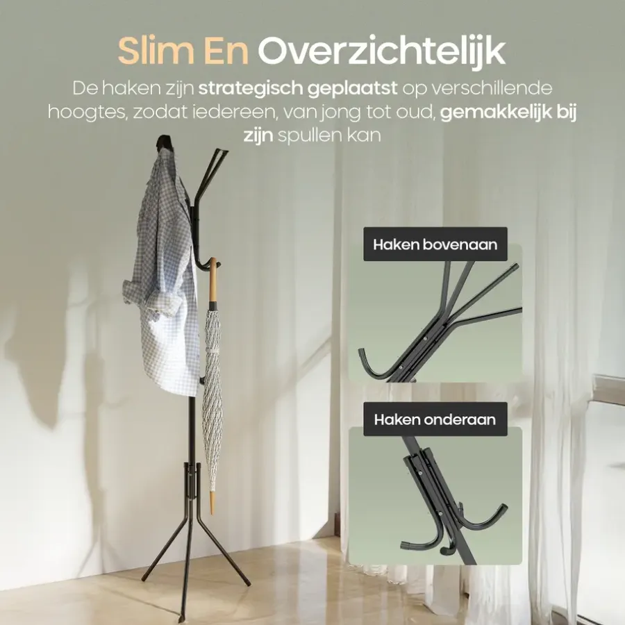 Kapstokken-O'DADDY ® Kapstok Staand - Opbergrek - 12 Haken - Vrijstaand Garderoberek