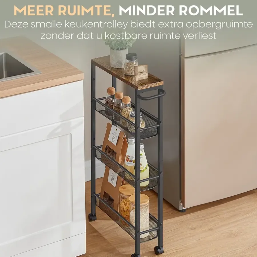 Trolleys-O'DADDY Keukentrolley - Industrieel Design - Bruin Hout/Zwart Metaal