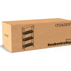 Trolleys-O'DADDY Keukentrolley - Industrieel Design - Bruin Hout/Zwart Metaal