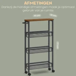 Trolleys-O'DADDY Keukentrolley - Industrieel Design - Bruin Hout/Zwart Metaal
