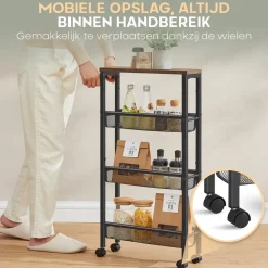 Trolleys-O'DADDY Keukentrolley - Industrieel Design - Bruin Hout/Zwart Metaal