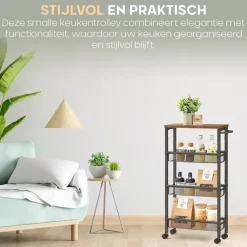 Trolleys-O'DADDY Keukentrolley - Industrieel Design - Bruin Hout/Zwart Metaal