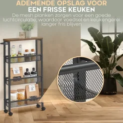 Trolleys-O'DADDY Keukentrolley - Industrieel Design - Bruin Hout/Zwart Metaal