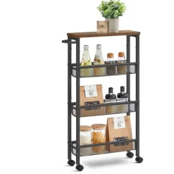 Trolleys-O'DADDY Keukentrolley - Industrieel Design - Bruin Hout/Zwart Metaal
