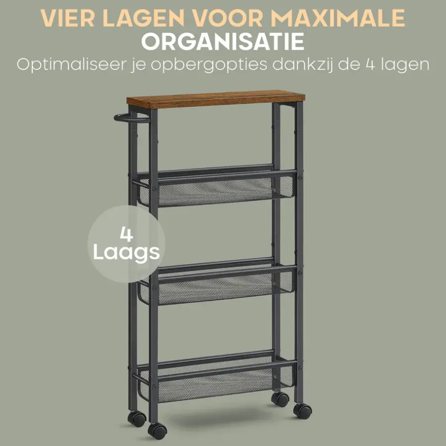 Trolleys-O'DADDY Keukentrolley - Industrieel Design - Bruin Hout/Zwart Metaal