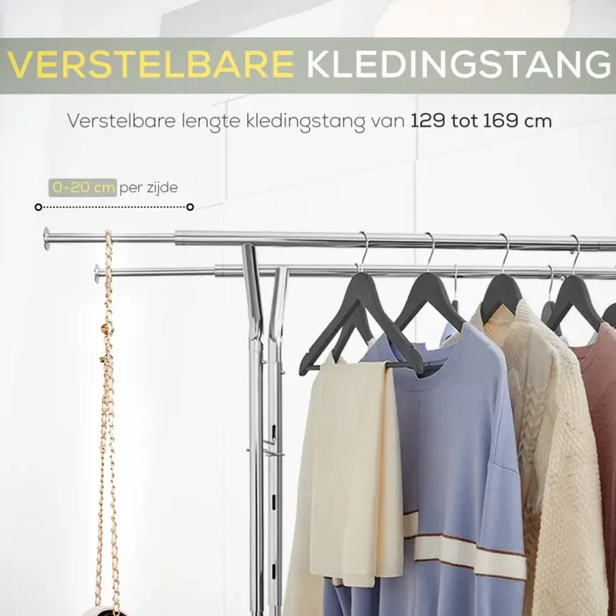Kledingopbergers|Kledingrekken-O'DADDY Kledingrek - Dubbele Stang - Uitschuifbaar & Verstelbaar - 110 kg