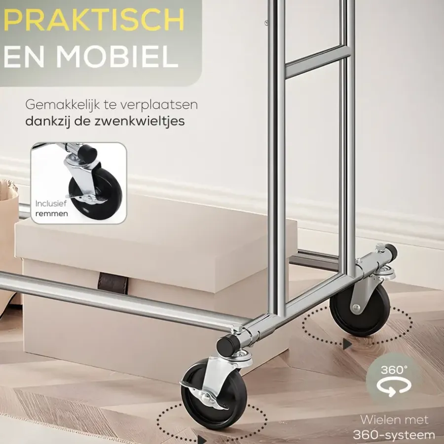 Kledingopbergers|Kledingrekken-O'DADDY Kledingrek - Dubbele Stang - Uitschuifbaar & Verstelbaar - 110 kg