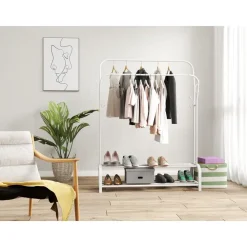 Kledingopbergers|Kledingrekken-O'DADDY Kledingrek met Dubbel Schoenenrek - Wit - 110x33x(137-157) cm