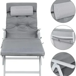 Ligbedden-O'DADDY Opvouwbaar Ligbed met Hoofdsteun - 183x60x39 cm - Grijs