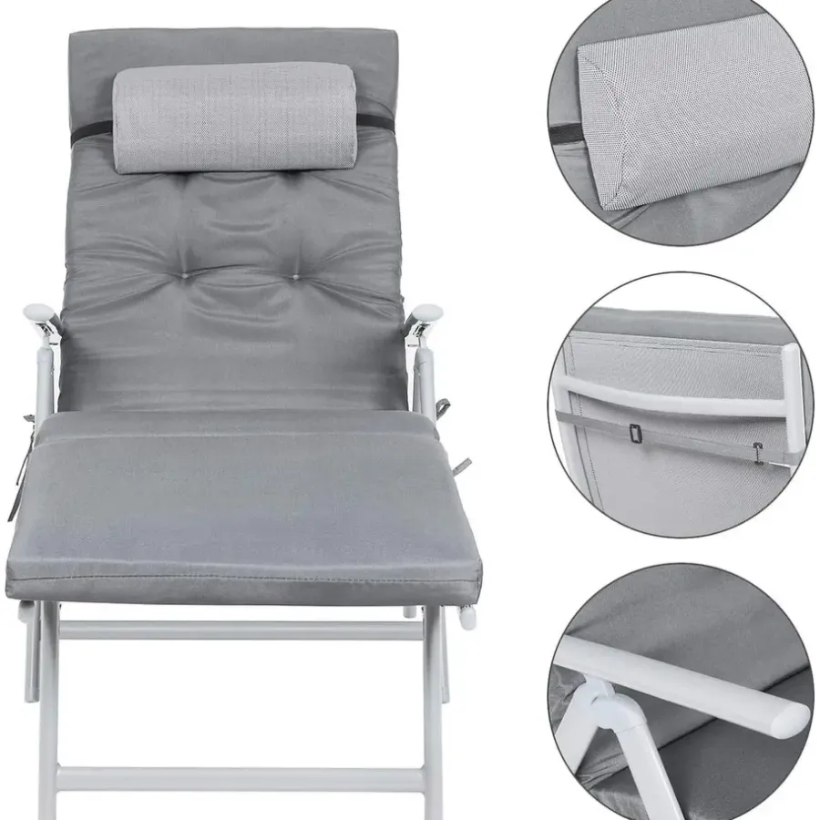 Ligbedden-O'DADDY Opvouwbaar Ligbed met Hoofdsteun - 183x60x39 cm - Grijs