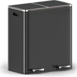 Prullenbakken-O'DADDY O’DADDY Prullenbak 60L - 2 Vakken - Voetbediening - Soft-Close - Zwart