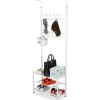 Kapstokken-O'DADDY Staande Kapstok met Schoenenrek - Wit- 66x30x190 cm