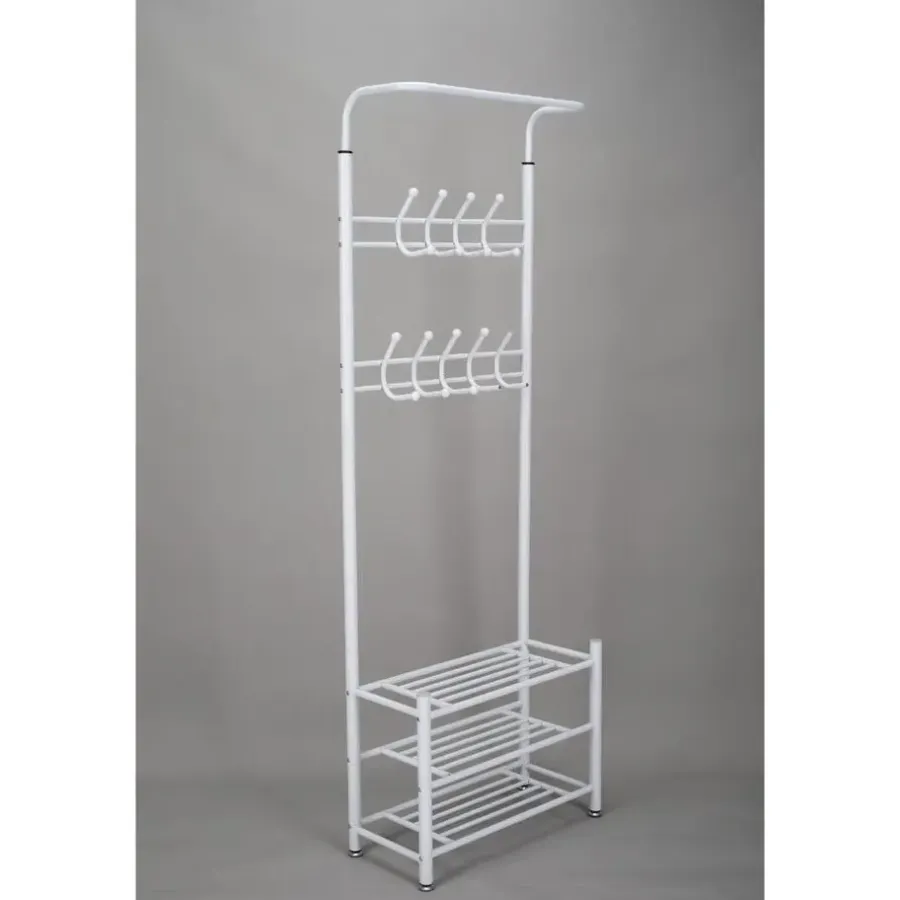 Kapstokken-O'DADDY Staande Kapstok met Schoenenrek - Wit- 66x30x190 cm
