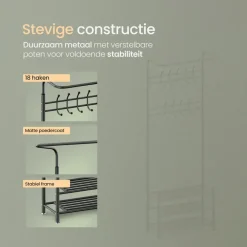 Kapstokken-O'DADDY Staande Kapstok met Schoenenrek - Zwart Metaal
