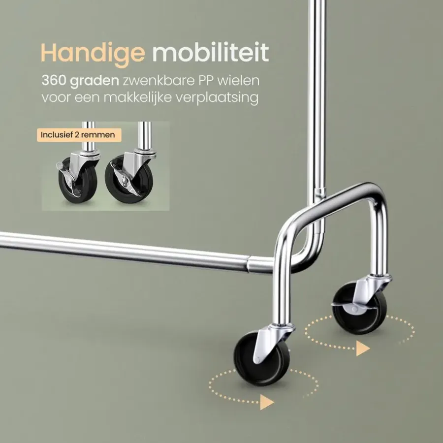 O'DADDY Verstelbaar Kledingrek op Wieltjes - Stabiel tot 130 kg - Zilver