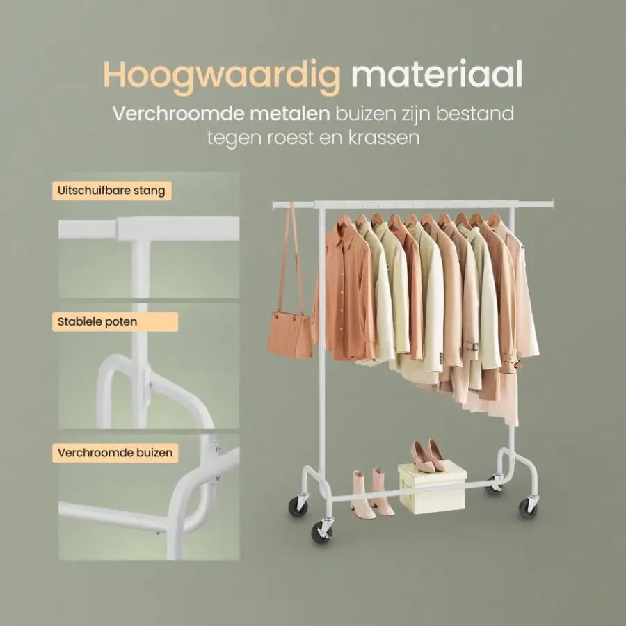 Kledingrekken|Kledingrekken-O'DADDY Verstelbaar Kledingrek op Wielen - 130 Kg Draagvermogen - Roestvrij