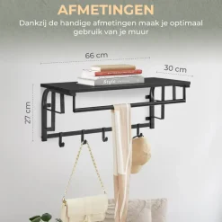 Kapstokken-O'DADDY Wandkapstok met 5 Haken - Zwart/Donkergrijs - 66x30x27 cm