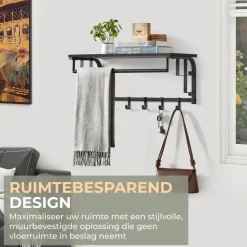 Kapstokken-O'DADDY Wandkapstok met 5 Haken - Zwart/Donkergrijs - 66x30x27 cm