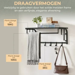 Kapstokken-O'DADDY Wandkapstok met 5 Haken - Zwart/Donkergrijs - 66x30x27 cm