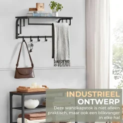 Kapstokken-O'DADDY Wandkapstok met 5 Haken - Zwart/Donkergrijs - 66x30x27 cm