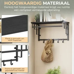 Kapstokken-O'DADDY Wandkapstok met 5 Haken - Zwart/Donkergrijs - 66x30x27 cm