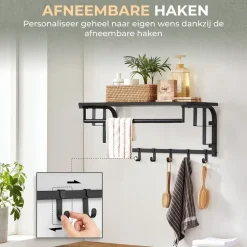Kapstokken-O'DADDY Wandkapstok met 5 Haken - Zwart/Donkergrijs - 66x30x27 cm