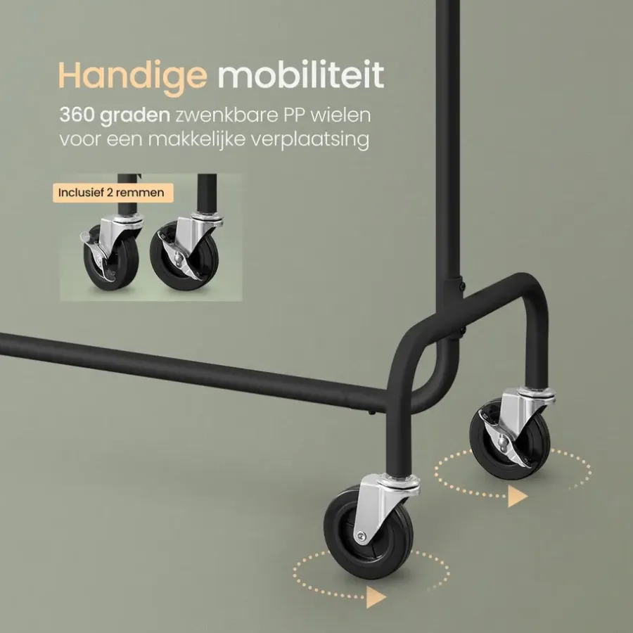 Kledingopbergers|Kledingrekken-O'DADDY O’DADDY® Zwart Kledingrek - Verstelbaar & Stabiel tot 130kg - 4 Grote Wielen