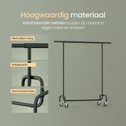 Kledingopbergers|Kledingrekken-O'DADDY O’DADDY® Zwart Kledingrek - Verstelbaar & Stabiel tot 130kg - 4 Grote Wielen