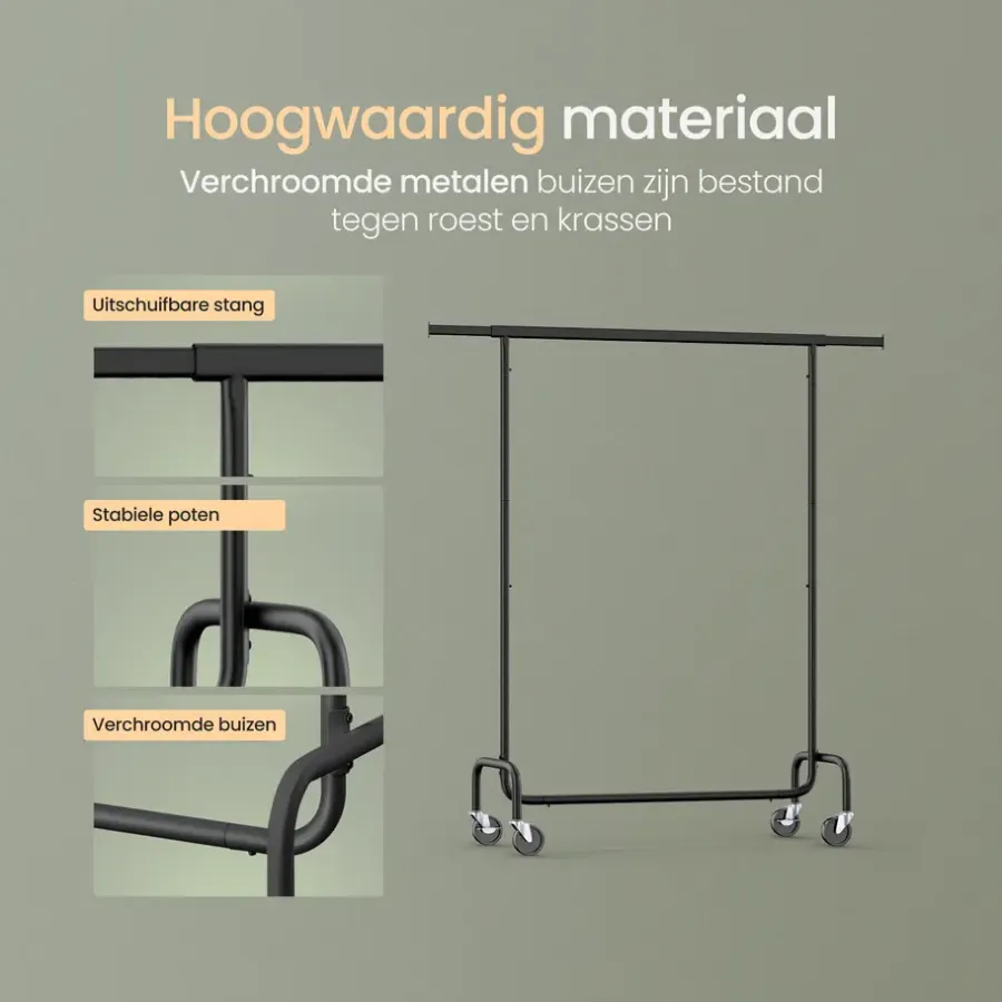 Kledingopbergers|Kledingrekken-O'DADDY O’DADDY® Zwart Kledingrek - Verstelbaar & Stabiel tot 130kg - 4 Grote Wielen