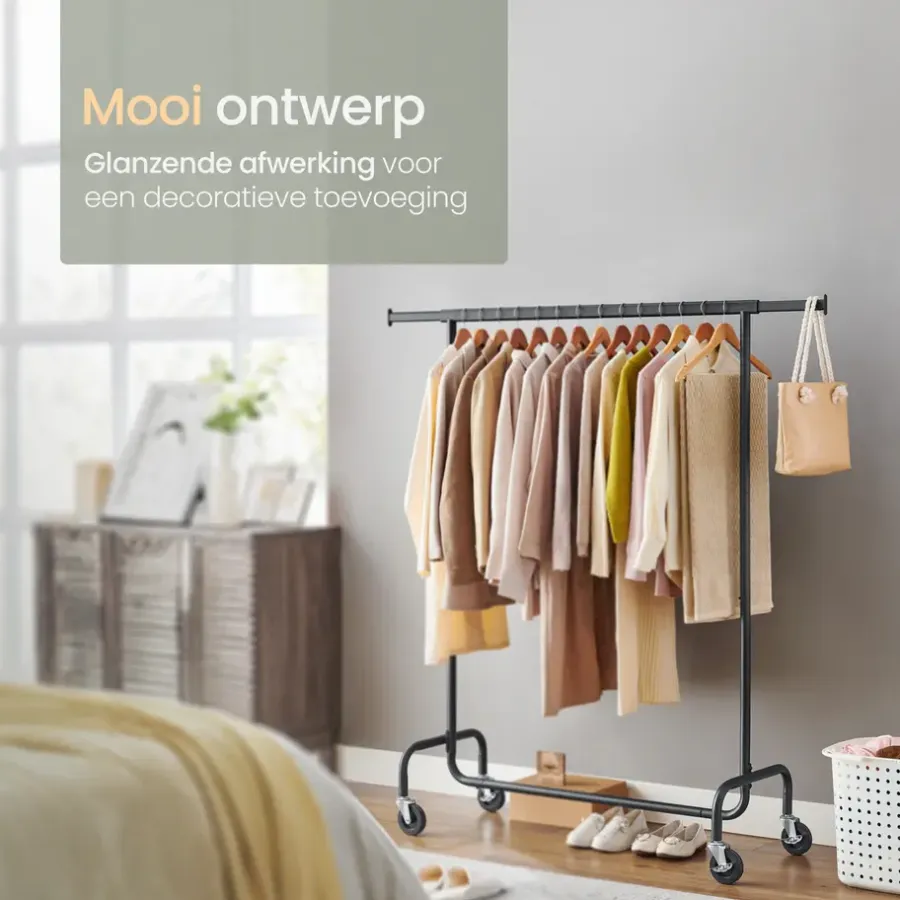 Kledingopbergers|Kledingrekken-O'DADDY O’DADDY® Zwart Kledingrek - Verstelbaar & Stabiel tot 130kg - 4 Grote Wielen
