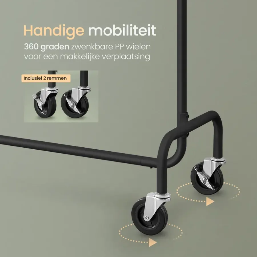 Kledingopbergers|Kledingrekken-O'DADDY O’DADDY® Zwart Kledingrek - Verstelbaar & Stabiel tot 130kg - 4 Grote Wielen
