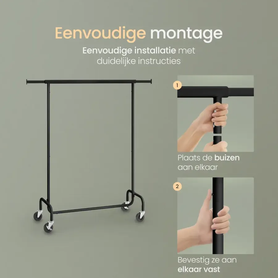 Kledingopbergers|Kledingrekken-O'DADDY O’DADDY® Zwart Kledingrek - Verstelbaar & Stabiel tot 130kg - 4 Grote Wielen