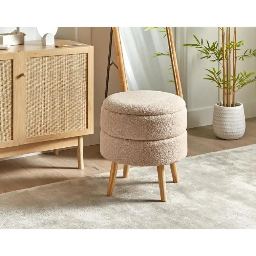 Leen Bakker OKATON - Hocker met opbergruimte - Beige - Bouclé