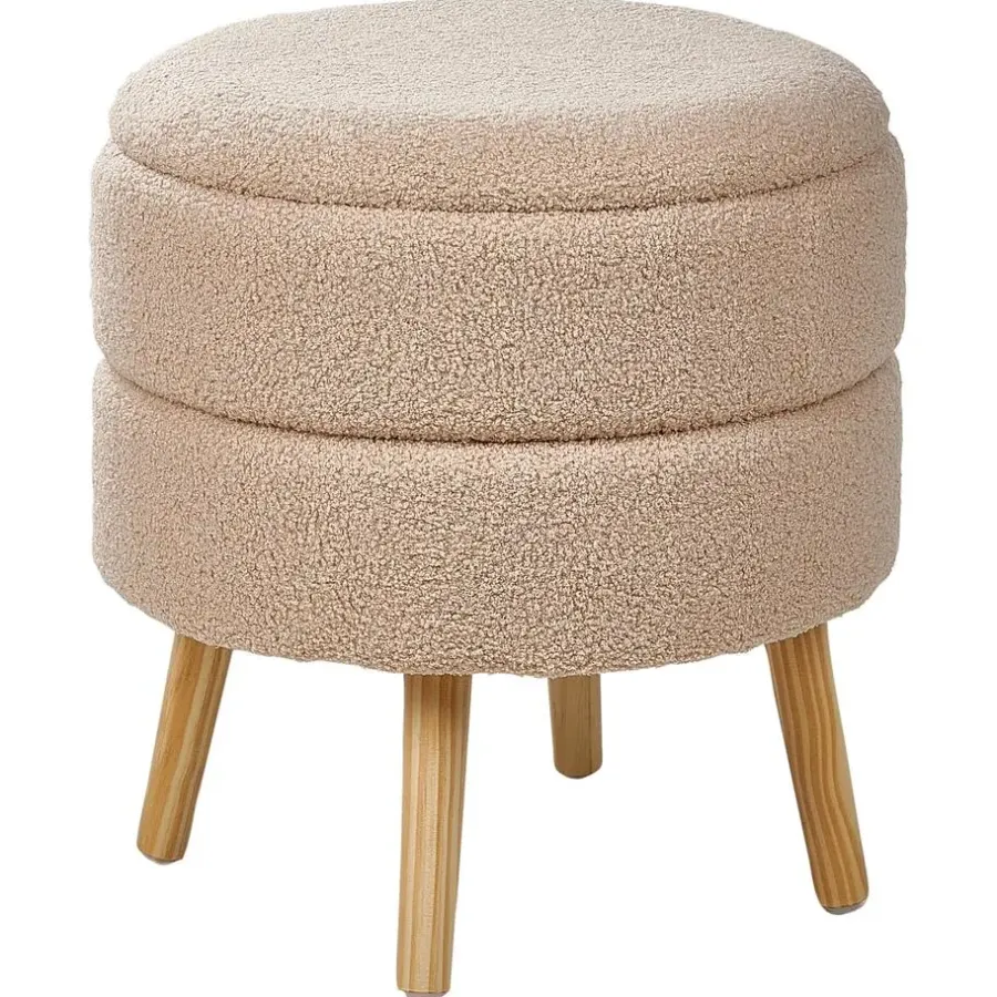 Leen Bakker OKATON - Hocker met opbergruimte - Beige - Bouclé