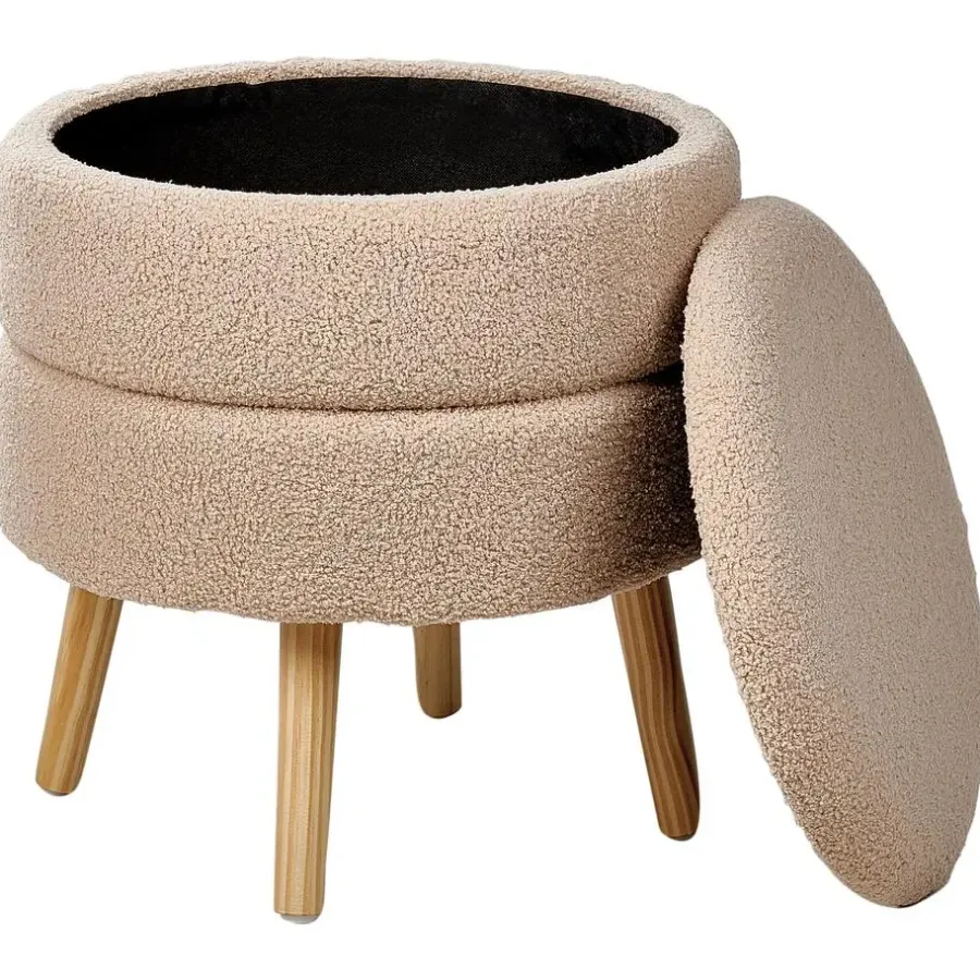Leen Bakker OKATON - Hocker met opbergruimte - Beige - Bouclé