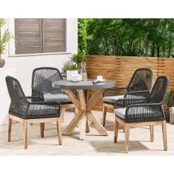 Tuinsets-Beliani OLBIA - Tuinset voor 4 Rond - Grijs/Zwart - Vezelcement